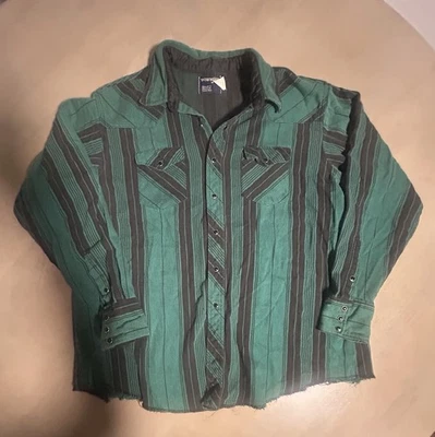 Wrangler Vintage Brushpopper Western Striped Shirt Black Pearl Snap Buttons XL - Image 1 of 4