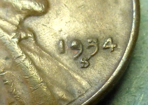 1954-S LINCOLN CENT CLOG 9 ERROR - Picture 1 of 3
