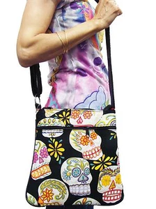 CROSS OVERBODY BAG SUGAR SKULLS BLACK COLOR GOTHIC PATTERN SHOULDER BAG PURSE - Picture 1 of 3