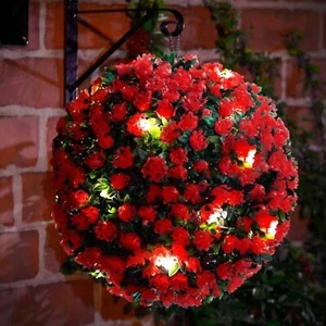 2 x 27CM Red Stunning Solar Power Topiary Ball 20 LED Garden Lights - Picture 1 of 2