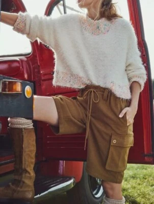 NWT Free People Charli Wool Longline Cargo Shorts In Bronze Brown Size XSmall - Image 1 of 4