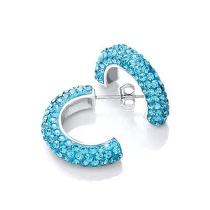Design - J. Jaz Argento Sterling Azzurro Mezzo Cerchio Bottone Orecchini - - Foto 1 di 2