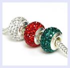 Holiday Set of 3 Crystal Paved Sterling Silver Bead for European Charm Bracelet
