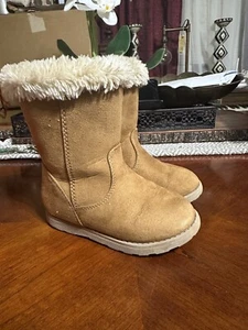 Cat & Jack Toddler Girls' Leah Shearling Style Winter Boots Cognac 8 - Picture 1 of 7