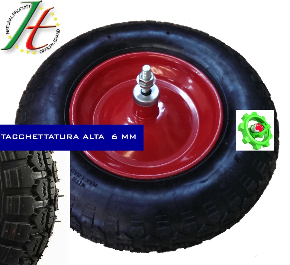 Ruota Carriola pneumatica 3.50 - 8 modello Vespa carriole Asse Corto