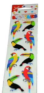 Pegatinas Mrs. Grossman's LOROS TUCÁN ¡Selladas! 3 hojas nuevas en paquete vintage década de 1990 - Imagen 1 de 2