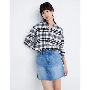 MADEWELL Blue Rigid Denim A-Line Raw Hem Mini Jean Skirt Size 32 - Picture 1 of 8