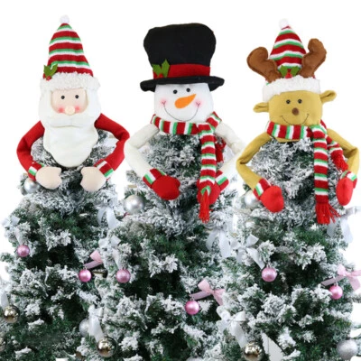 Christmas Tree Top Decors Topper Cover Snowman Hugger Funny Xmas Home Ornaments - Image 1 of 4