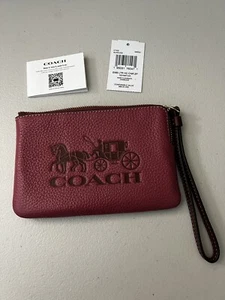 Coach Corner Zip Wristlet Horse & Carriage Rouge Pink Refined Leather C7420 NEW - Picture 1 of 6