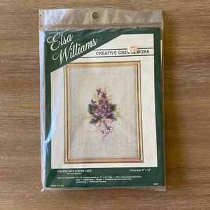 CREWEL EMBROIDERY KIT Violets on Illusion Lace by Elsa Williams - Unopened - Picture 1 of 2