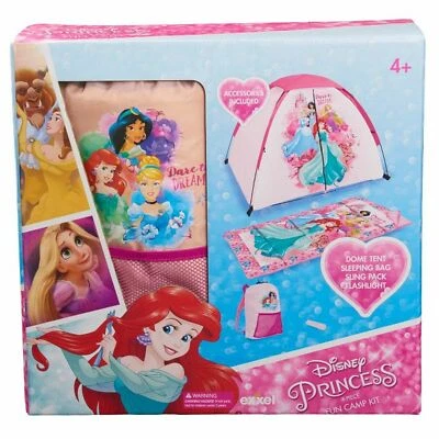 EXXEL OUTDOORS, LLC. Disney Princess 4 Piece Fun Camp Set Sleeping Bag Tent Sling Pack Flashlight
