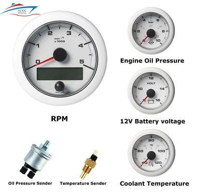 VDO Ocean Link Set of Gauges 5000 RPM White 12V with Sensors - Image 1 of 4