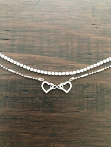 Infinity Silver Heart CZ 14K Enchapado en Oro Blanco Amor Dos Capas Pulsera Regalo - Imagen 1 de 6