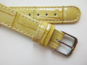 Light yellow alligator print thin 16 MM leather watch band strap - Picture 1 of 6