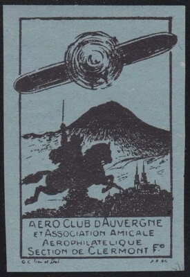 AVIATION VIGNETTE AERO CLUB CLERMONT FERRAND RALLYE AERIEN 1929 Vert Cinderella - Photo 1/2