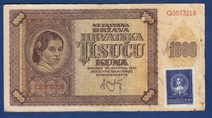 1000 Kuna 1941. Croatia banknotes, Croatian stamp ND Hrvatska Katarina Zrinska ! - Picture 1 of 2