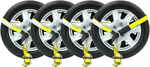 (4 Pack 2" X10' Lasso Ratchet Strap with J Finger Hook Wheel Net Auto Tow Towing - Picture 1 of 9