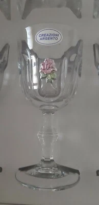 ,Set di 6 Pezzi - Trasparenti con decorazione argento rosa Made in Italy - Immagine 1 di 4