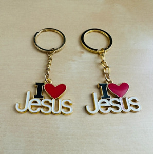 I Love Jesus Keychain Gold Christian Charm Keychain Gift Key Chain x2
