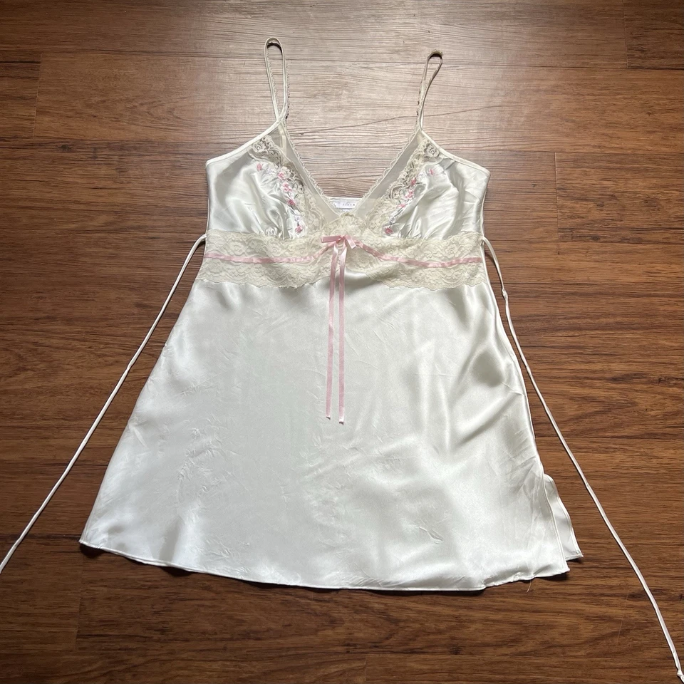 Vestido sin Mangas Vintage Y2K Grande Blanco Babydoll Floral Lentejuelas Encaje Bordado Mini Foto 1 de 4