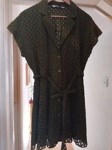 Stylish Khaki Zara Tunic Top Broderaise Anglaise Ladies Size 16 - Picture 1 of 12