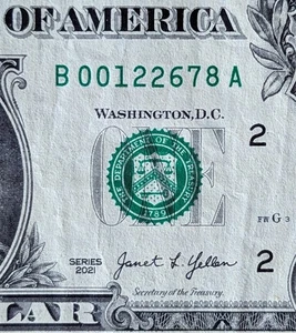 Billete de $1 2021 serie elegante, billete de fecha de cumpleaños 26 de diciembre 1978 B 00122678 A - Imagen 1 de 3