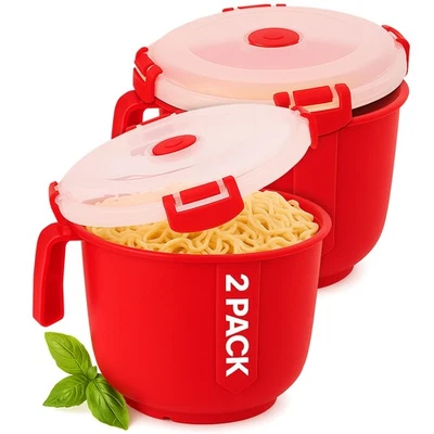 Cuencos de sopa aptos para microondas 34 oz 2 unidades con tapas tazón de fideos ramen con mango Foto 1 de 4