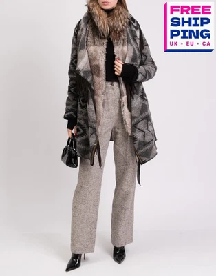 RRP€1550 BAZAR DELUXE 3in1 Coat IT42 US6 UK10 M Wool Blend Belt Rabbit Fur Vest - Image 1 of 4