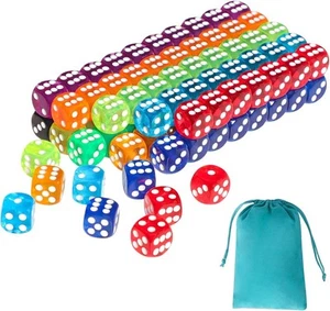 100 Stück 16 mm farbige Würfel Set, Bulk Würfel in 10 durchscheinenden Farben NEU - Bild 1 von 8