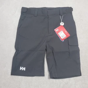 Helly Hansen QD Cargo Shorts Boys 16 Ebony Black Adj Waist UPF 50+ Ripstop - Picture 1 of 14