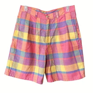 Pantalones Cortos De Colección Honors Para Hombre Etiqueta 32 Meas 30 Madras Cuadros Plisados Delanteros Preppy Golf - Imagen 1 de 6