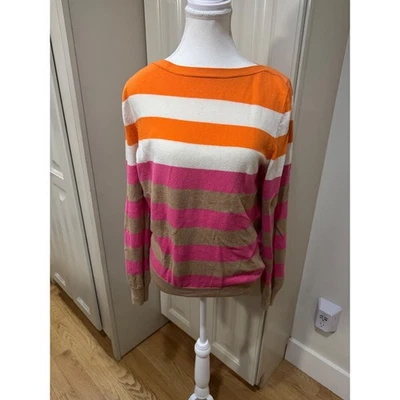 Joe Fresh Striped Sweater Orange White Pink Tan Size Medium Cashmere Blend - Image 1 of 4