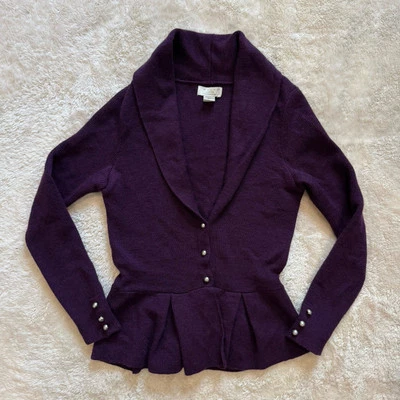 Tweeds Women’s Sweater V Neck Merino Wool Peplum Button Up Soft Sz Petite S - Image 1 of 4