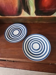 Pottery Barn Set of two blue stripes Dinner Plates 10" (READ DESCRIPTION) - Picture 1 of 24