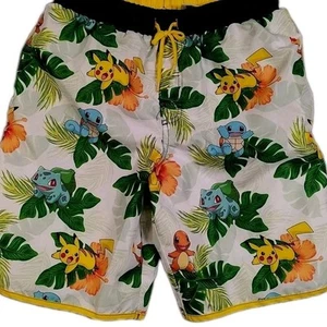 Pokemon Pikachu Charzzard All Over Print Swim Trunks Boys 14/16 Palm Hawaiian - Picture 1 of 8