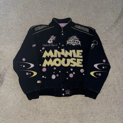 Chaqueta NASCAR de colección Minnie Mouse - chaqueta de ropa de calle negra y rosa #NASCAR Foto 1 de 3