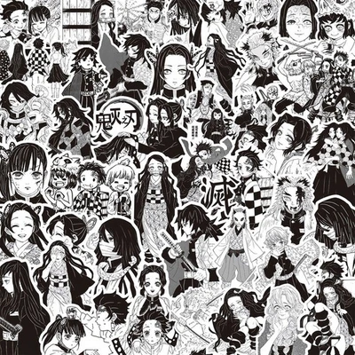 75 pegatinas animé en blanco y negro collage Nezuko Tanjiro diario computadora portátil hágalo usted mismo Foto 1 de 4