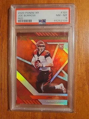 2020 Panini XR - Rookie #101 Joe Burrow (RC) Red 130/249 PSA 8 - Image 1 of 3