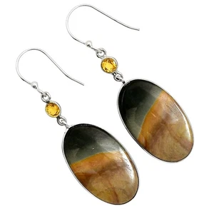 Pendientes de plata de ley 925 de jaspe y citrino de poligrama natural joyería E-1002 - Imagen 1 de 5