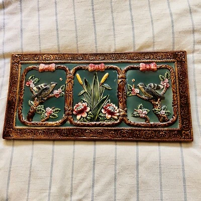 Azulejo victoriano mayólica moldeado relieve T aves forestales florales de gran tamaño **TAL CUAL* Foto 1 de 4