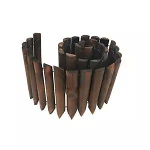 Garden Wooden Short Fence Burnt Wood Finish Outdoor Landscape 7.9" Height - Picture 1 of 7