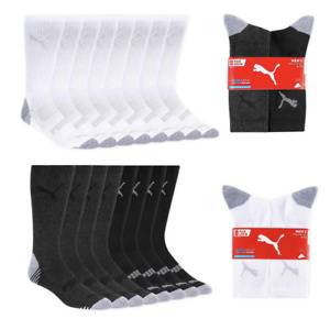 Puma Men's Crew Sock Cool Moisture Wicking Arch Support White/Black 4 or 8 Pairs