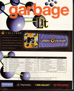 Anuncio impreso vintage Toyota otoño 1999 campus invasión horario basura MTV anuncio de música - Imagen 1 de 1