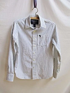 abercrombie kids Size M Long Sleeve Button Shirt White Navy Stripes 100% Cotton - Imagen 1 de 5