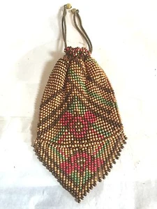 Vtg Purse Czech? Wooden Bead Bag 1930s Southwestern Santa Fe Fringe Drawstring - Picture 1 of 8