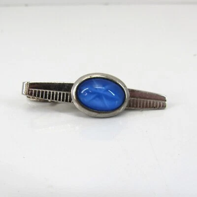 Clip de corbata estilo años 50 imitación estrella azul zafiro vidrio cabujón tono plata Foto 1 de 4