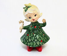 vtg Lefton Christmas girl figurine, Lefton 3534, girl w candy cane, repaired