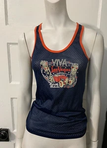 Viva Las Vegas Rockabilly Weekend Tank Top Sz M Sporty Jersey Tiki Blue Mesh - Picture 1 of 8