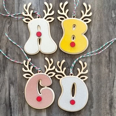 Personalized Monogram Reindeer Christmas Tag - Perfect for Gift Tags & Ornaments - Image 1 of 4
