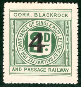 GB Ireland CB&PR Railway Letter Stamp 4d Surcharge CORK BLACKROCK MM GR2WHITE67 - Picture 1 of 8